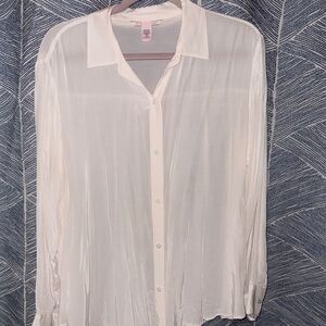 Victoria's Secret white Sheer Blouse, night sleep top, size Large 100% viscose